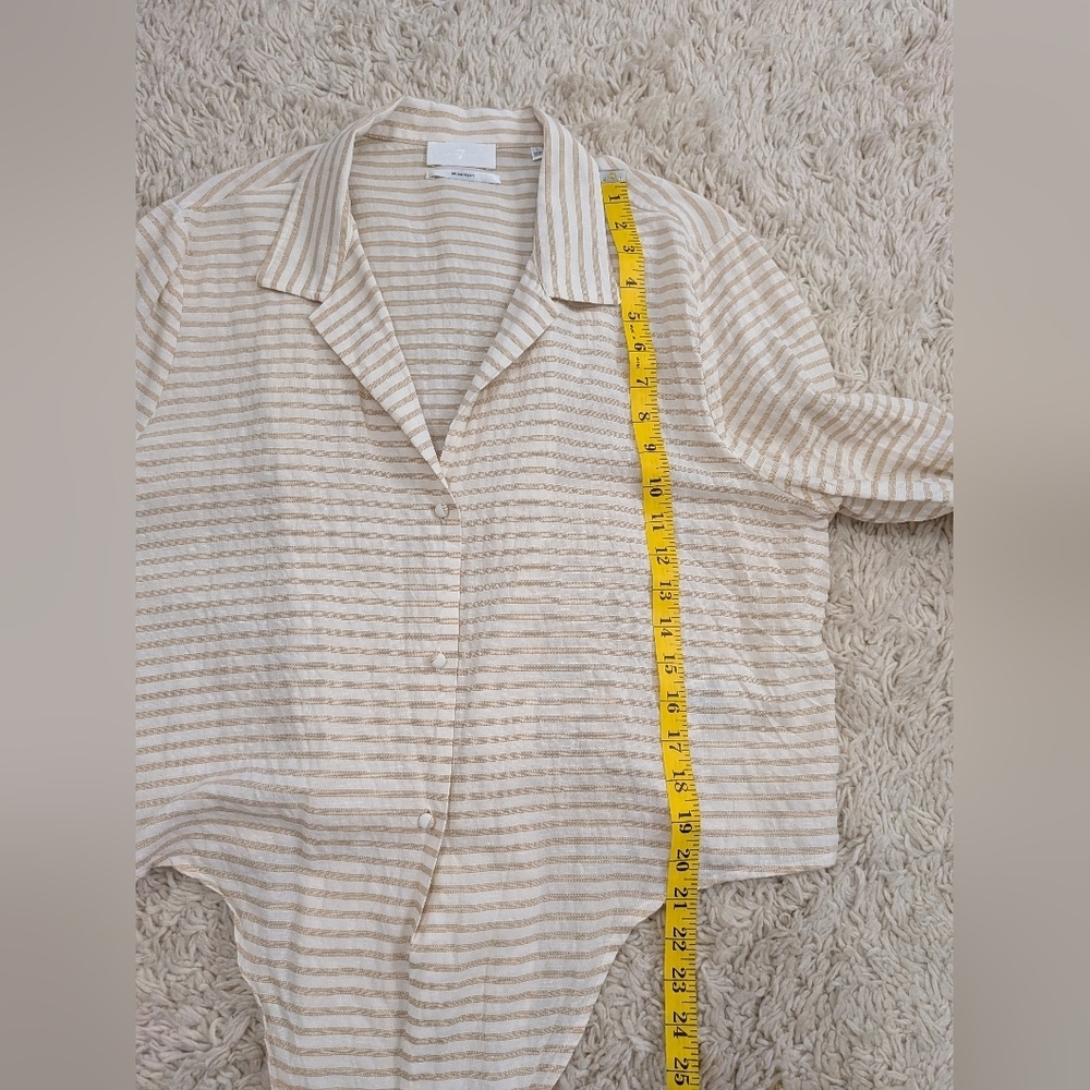 7 For All Mankind Linen Cotton Italian Fabric Blend Striped Button Down Blouse - Picture 7 of 7